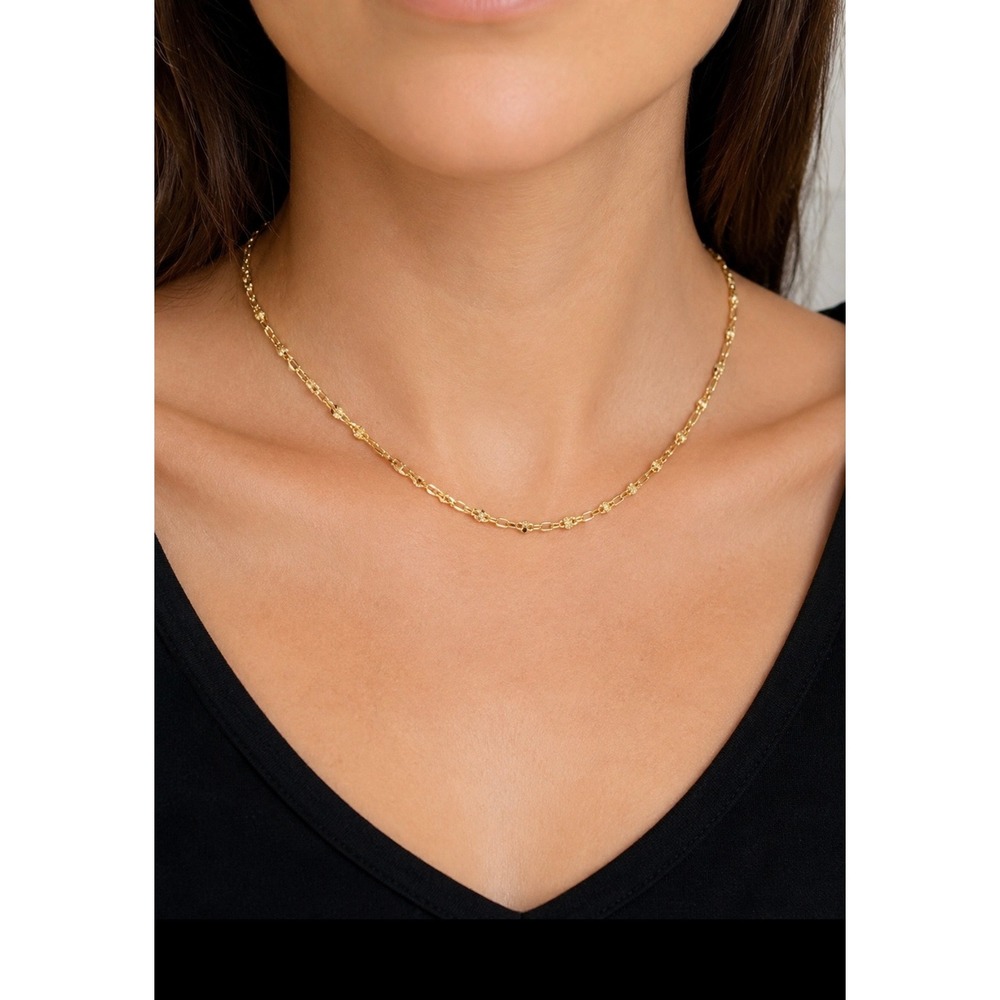 18K Gold Layered Valentino Link Chain Necklace Diamond Cut Lobster Clasp 21 in